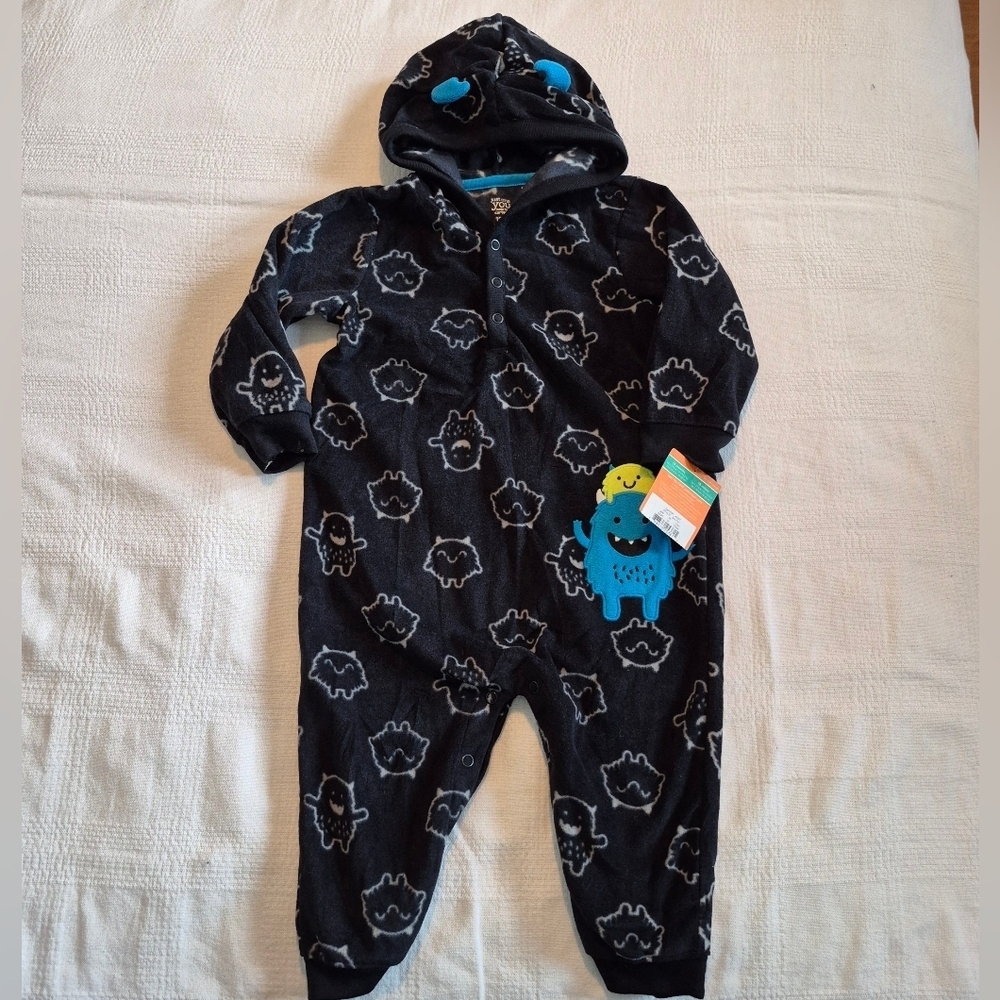 Carter's boys size 18 months black fleece with monster design romper NWT